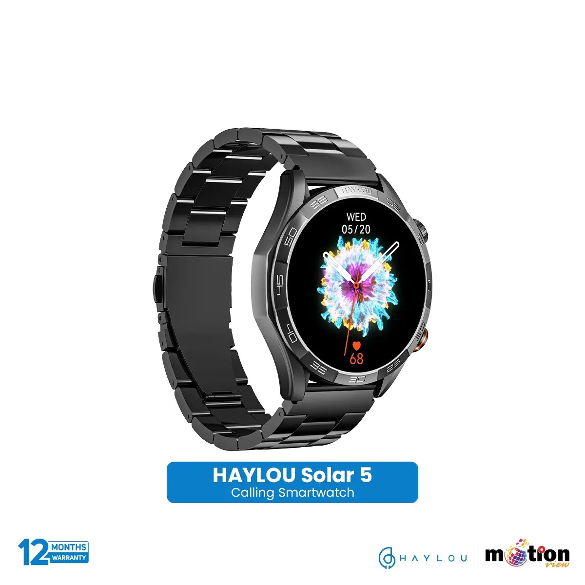 Picture of Haylou Solar 5 1.58" AMOLED Display BT Calling Smart Watch ( Metallic + Silicone ) Strap - Black