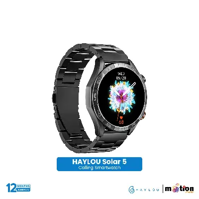 Picture of Haylou Solar 5 1.58" AMOLED Display BT Calling Smart Watch ( Metallic + Silicone ) Strap - Black