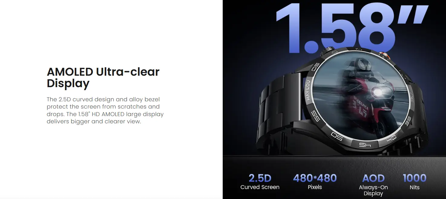 Picture of Haylou Solar 5 1.58" AMOLED Display BT Calling Smart Watch ( Metallic + Silicone ) Strap - Black