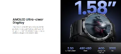 Picture of Haylou Solar 5 1.58" AMOLED Display BT Calling Smart Watch ( Metallic + Silicone ) Strap - Black
