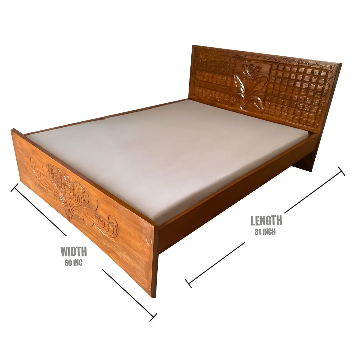 Picture of Bed khat solid wood double bed 60 /81 inc English semi box without mattress only bed - Brown - Double