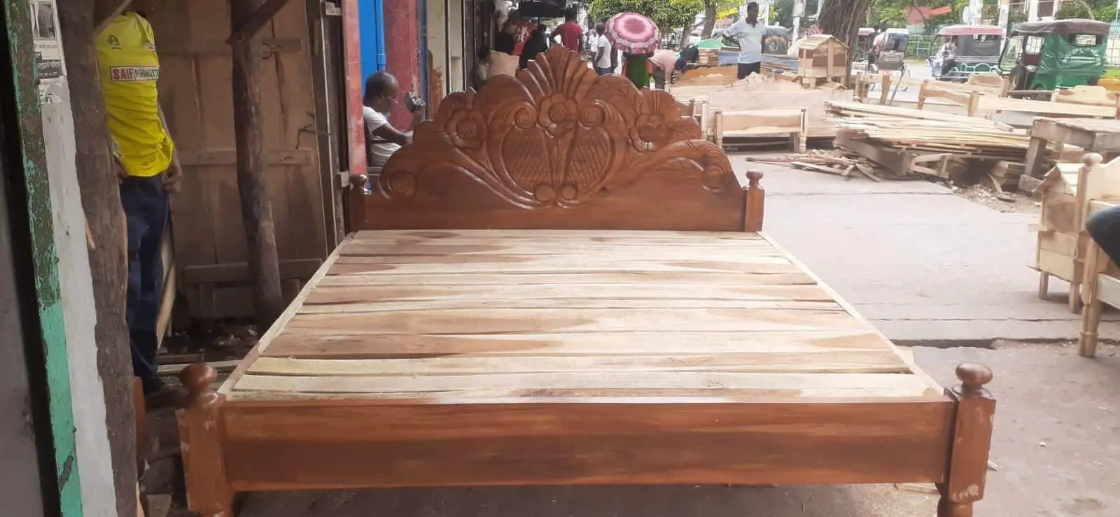 Picture of Bed khat palong solid wood king size 72 inc by 81 inc - Brown - King