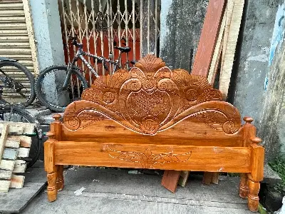 Picture of Bed khat palong solid wood king size 72 inc by 81 inc - Brown - King