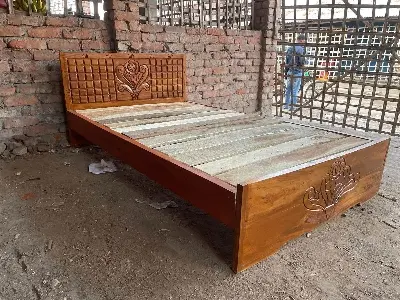 Picture of Bed khat solid wood semi double 48by80inc long lasting easy to use - Brown - Semi-Double