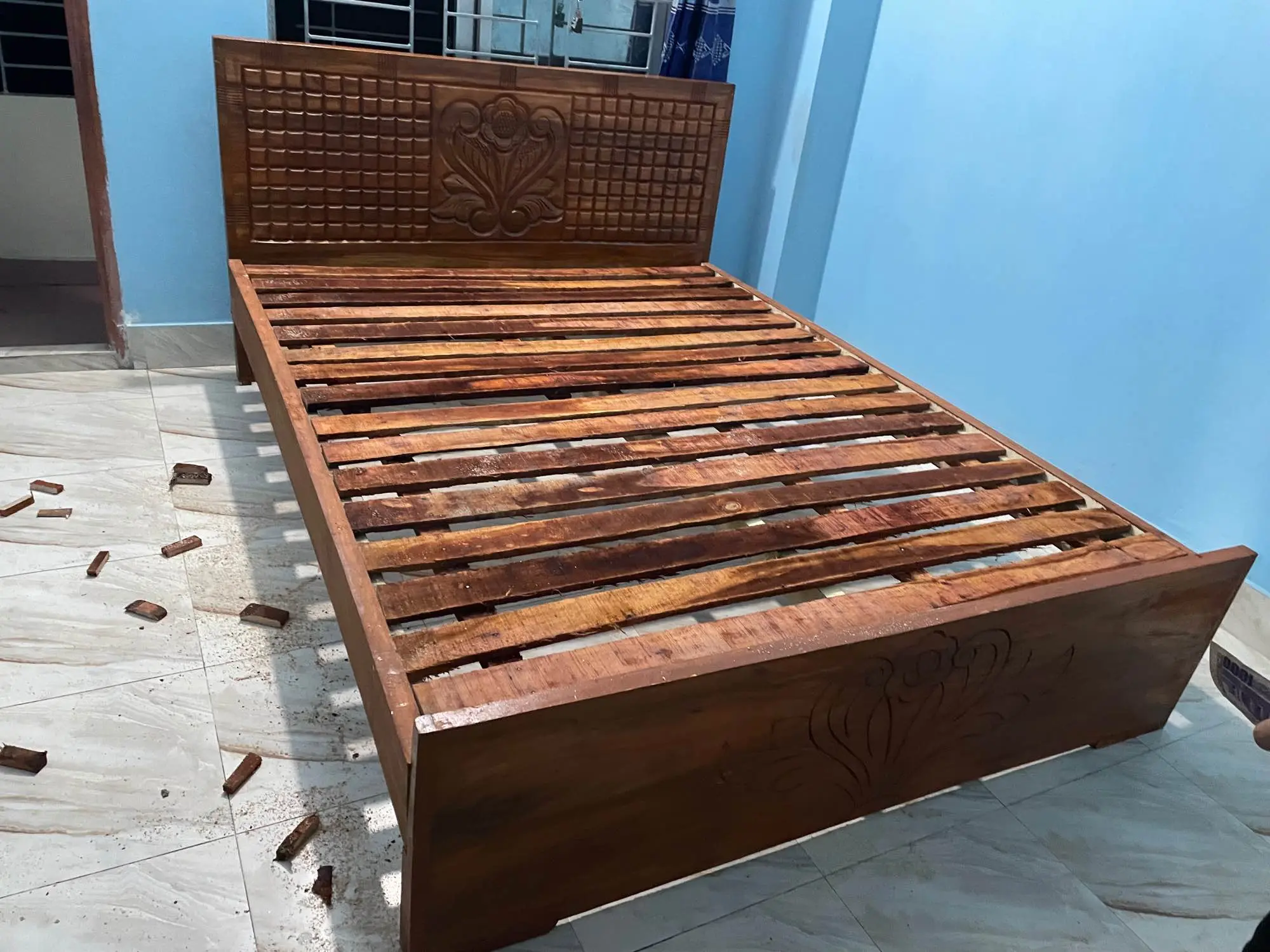 Picture of Solid koroi kath bed khat king size 6by 7 feet 71by 80 inches long lasting - Brown - King