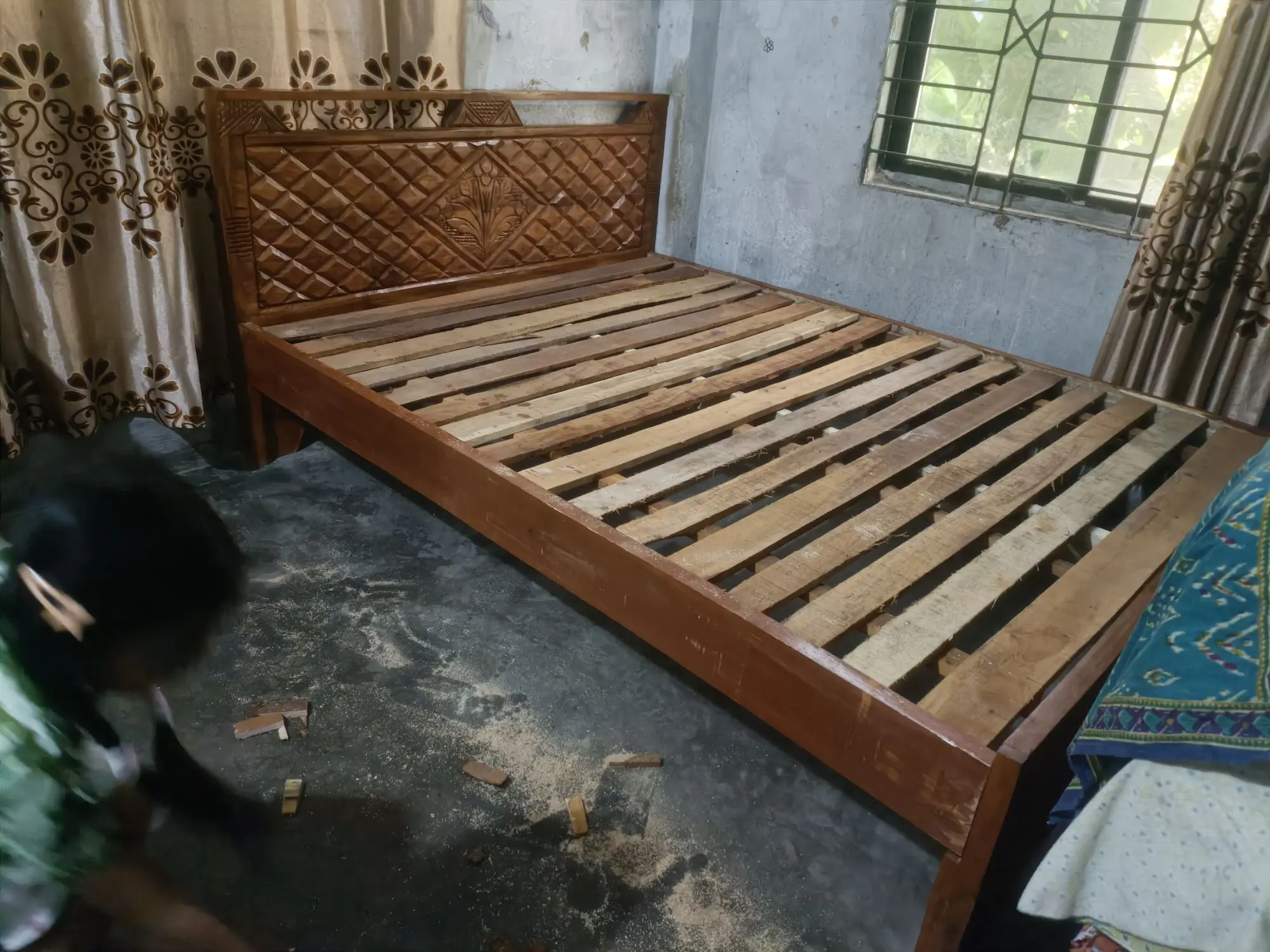 Picture of solid koroi wood bed double 5 by 7 feet 60 by 80 inches - Brown - Double
