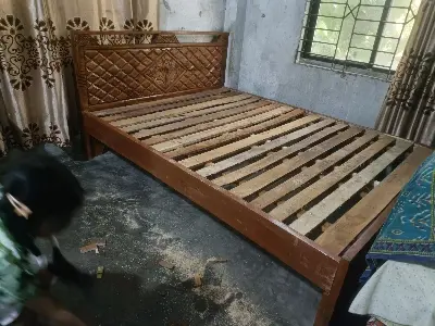 Picture of solid koroi wood bed double 5 by 7 feet 60 by 80 inches - Brown - Double