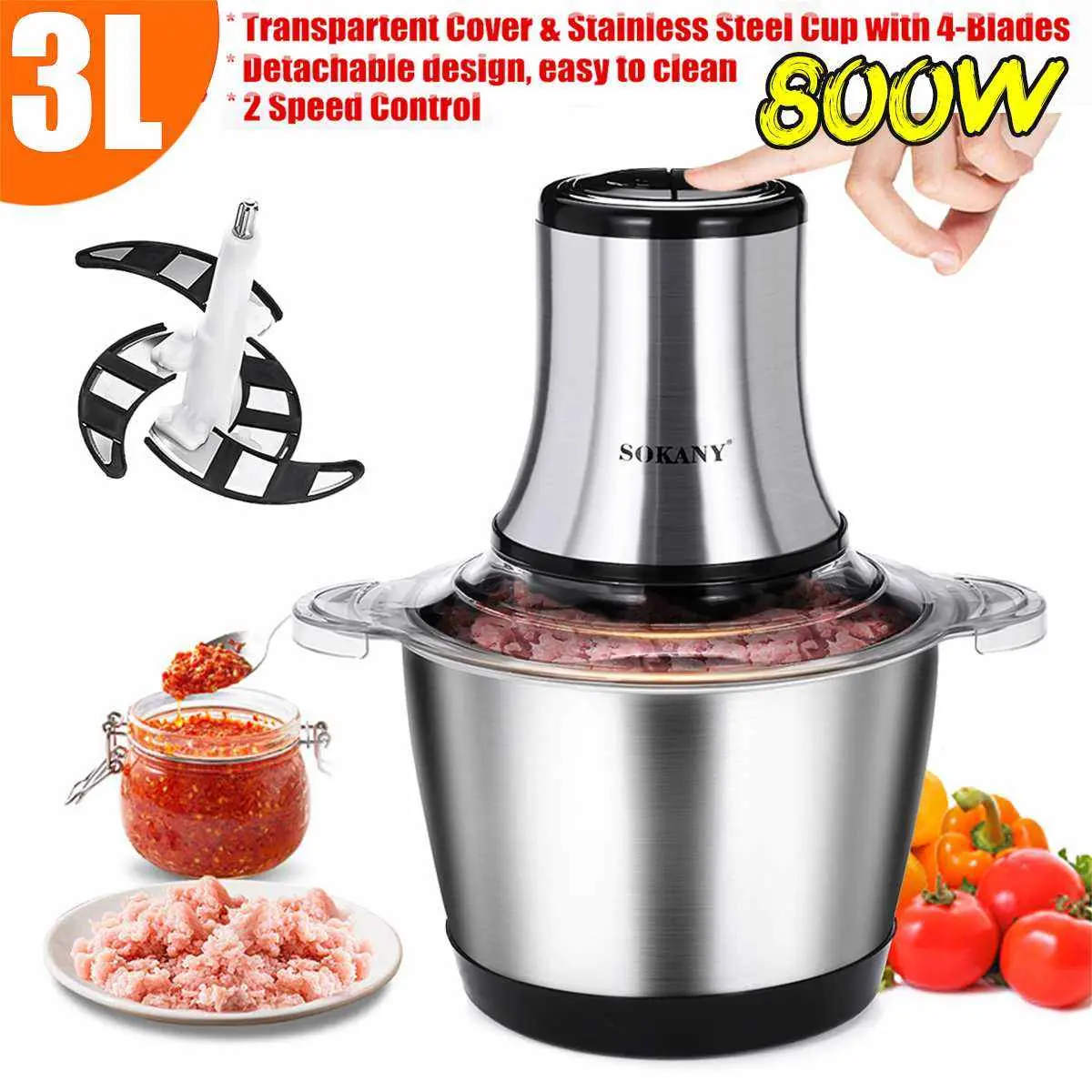 Picture of Meat Grinder LB-7005A Stainsteel Electrica Stainsteel Electric 2 Speeds 3L 220-240V-50/60Hz 800W