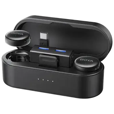 Picture of BOYA BOYALINK 3 AI-Powered Button-Sized AI Noise Cancellation Wireless Microphone, 300 Meter, Mono / Stereo / Safety Track , Megnatic / Plastic.