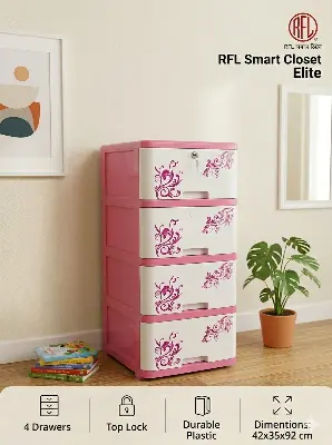 Picture of RFL Smart Closet 4 Drawer Elite - Pink & White (42x35x74 cm)
