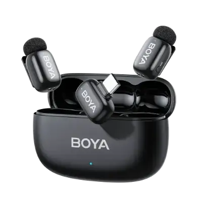 Picture of BOYA mini 2-02 Black Upgraded Super Mini Wireless Microphone with AI Noise Cancellation (TX-2. RX-1 With Case) Type c