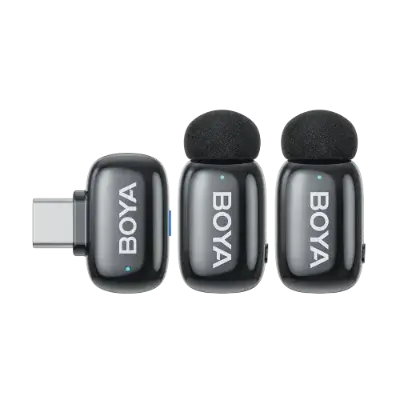 Picture of BOYA mini 2-04 Black Upgraded Super Mini Wireless Microphone with AI Noise Cancellation (TX-2. RX-1) Type c
