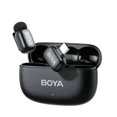 Picture of BOYA mini 2-05 Black Upgraded Super Mini Wireless Microphone with AI Noise Cancellation (TX-1. RX-1 With Case) Type c