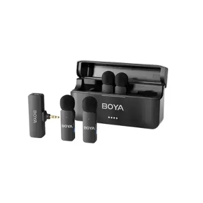 Picture of BOYA BY-V4 4-Channel Mini Wireless Microphone with Noise Cancellation with 3.5mm Convertor