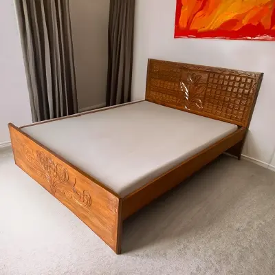 Picture of Bed khat solid wood double bed 60 /81 inc English semi box without mattress only bed - Brown - Double