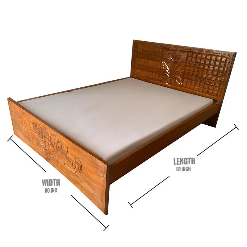 Picture of Bed khat solid wood double bed 60 /81 inc English semi box without mattress only bed - Brown - Double