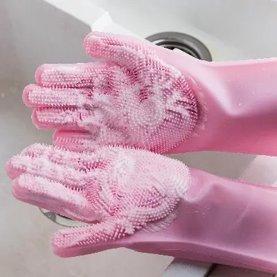 Picture of High Quality Silicone Dish Washing Kitchen Hand Gloves - 2pcs 
