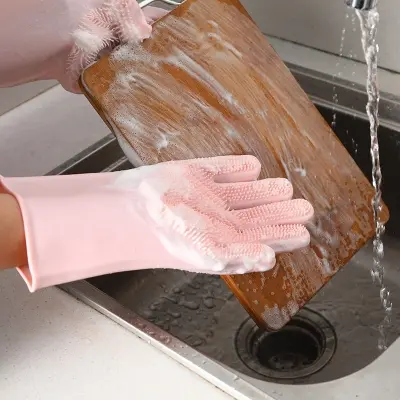 Picture of High Quality Silicone Dish Washing Kitchen Hand Gloves - 2pcs 