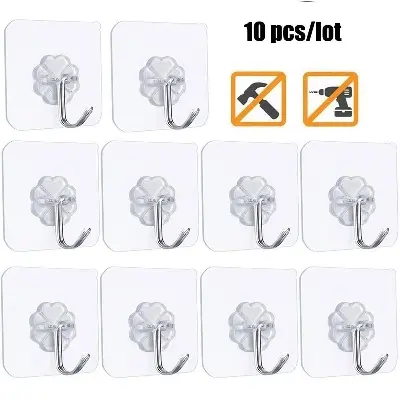 Picture of 10 pcs Adhesive Hooks Heavy Duty Wall Hooks 10 kg (Max) Self Adhesive Hook Multicolor