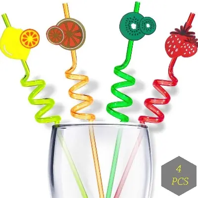 Picture of 4Pcs Straw for Kids & Party Useful for Juice Drinks Mock Tail in Attractive Designs (Assorted Print's & Multicolor) Multicolor