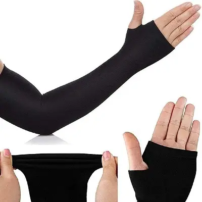 Picture of Arm Sleeves Bicycle Sleeves UV Protection Running Cycling hand Sleeves Sunscreen Arm Warmer for Men Women Black Color Black