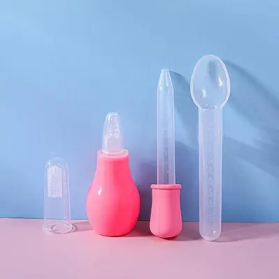 Picture of 4 Pcs Kit Baby Health Care Set (Nose Cleaner, Dropper, Finger Brush, Medi Spoon) - Color as per stock Multicolor