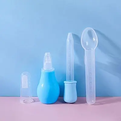 Picture of 4 Pcs Kit Baby Health Care Set (Nose Cleaner, Dropper, Finger Brush, Medi Spoon) - Color as per stock Multicolor