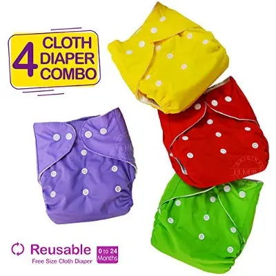 Picture of Washable Baby Cloth Diaper ( Combo 4 Diaper with 4 pad 3 Layer ) Multicolor