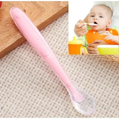 Picture of 1 Pcs Baby Silicone Feeding Spoon with Long Handle Infant Spoon Safety Tableware Silicone Utensils Set for Children Multicolor