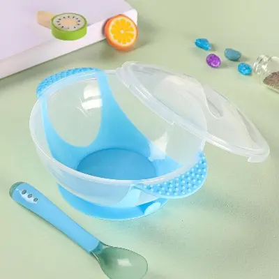 Picture of Baby Suction Feeding Bowl with Heat Spoon Blue_ Pink_ Yellow