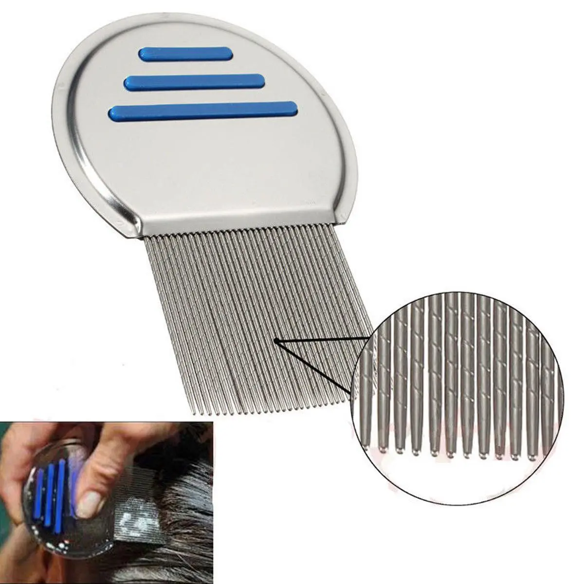 Picture of Hair Lice Comb Brushes Terminator Fine Egg Dust Nit Free Removal Stainless Steel Lice Comb