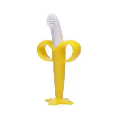 Picture of Baby Training Silicone Toothbrush BPA Free Banana Shape Safe Teether Toy Teething Ring Baby Gift 