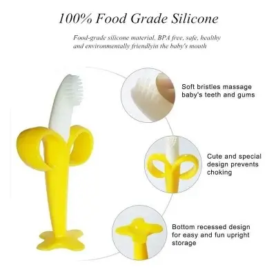 Picture of Baby Training Silicone Toothbrush BPA Free Banana Shape Safe Teether Toy Teething Ring Baby Gift 