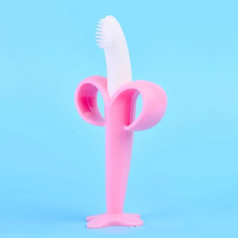 Picture of Baby Training Silicone Toothbrush BPA Free Banana Shape Safe Teether Toy Teething Ring Baby Gift 