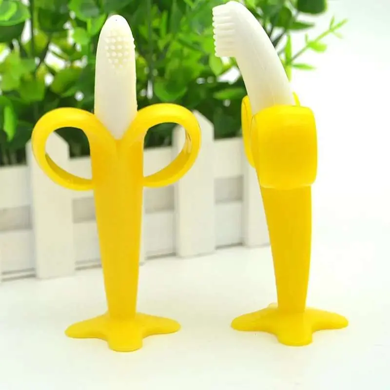 Picture of Baby Training Silicone Toothbrush BPA Free Banana Shape Safe Teether Toy Teething Ring Baby Gift 