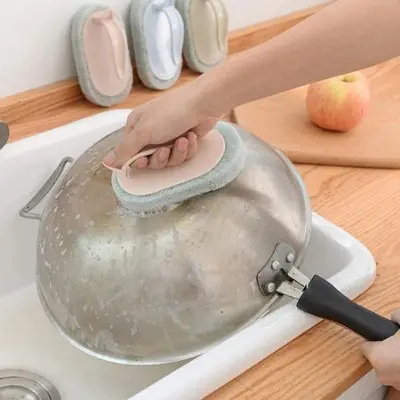 Picture of Kitchen Cleaning Sponge Brush Pot Bowl Window Glass Cleaner Multifunction Tool Multicolor