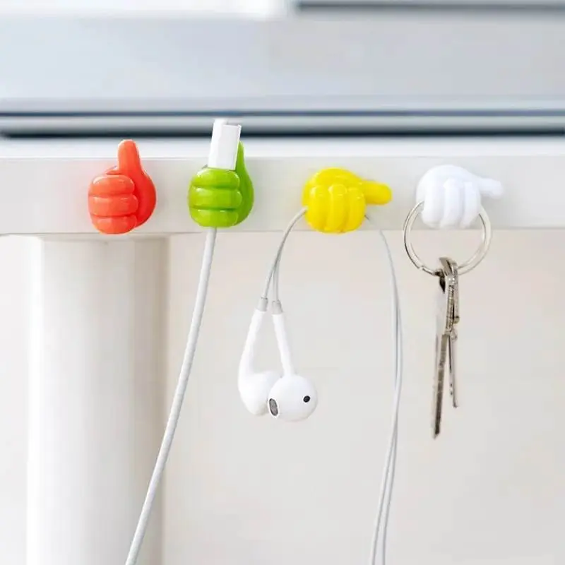 Picture of 6 Pcs Multifunctional Clip Holder Thumb Hooks Wire Organizer Wall Hooks Hanger Strong Wall Holder for Kitchen Bathroom Multicolor