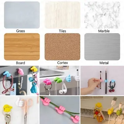 Picture of 6 Pcs Multifunctional Clip Holder Thumb Hooks Wire Organizer Wall Hooks Hanger Strong Wall Holder for Kitchen Bathroom Multicolor