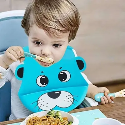Picture of Silicone Baby Bibs, Socub Comfortable Waterproof Silicone Bibs for Babies & Toddlers, BPA Free, with Food Catcher Pocket, Sage, Ether Multicolor