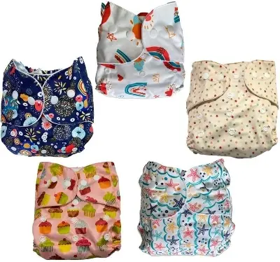 Picture of Washable Hot and Hit Cloth Baby Diaper with Combo 2 Diapers with 2 Pads and 3 Layer Multicolor