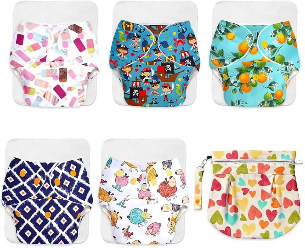 Picture of Washable Hot and Hit Cloth Baby Diaper with Combo 2 Diapers with 2 Pads and 3 Layer Multicolor