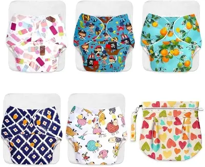 Picture of Washable Hot and Hit Cloth Baby Diaper with Combo 2 Diapers with 2 Pads and 3 Layer Multicolor