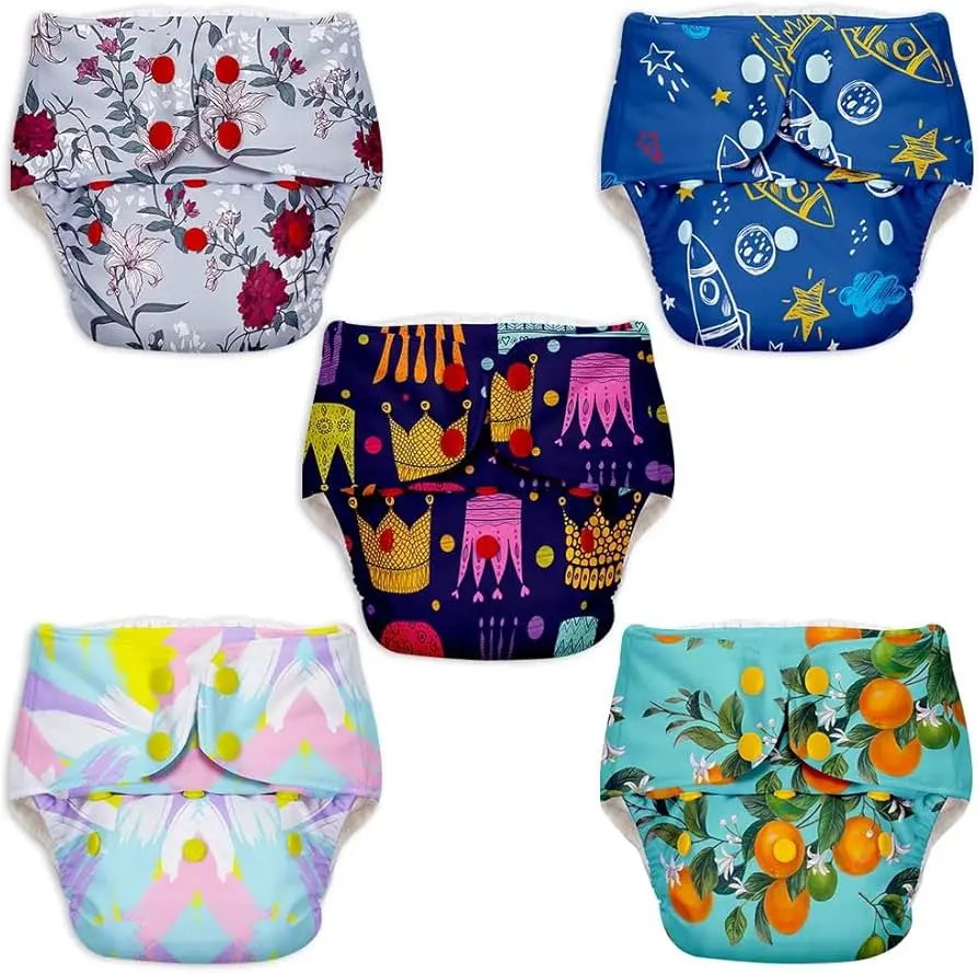 Picture of Washable Hot and Hit Cloth Baby Diaper with Combo 2 Diapers with 2 Pads and 3 Layer Multicolor
