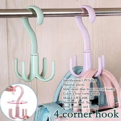 Picture of 360 Degree Rotated 4 Hooks Plastic Hanger - 2 pcs Multicolor