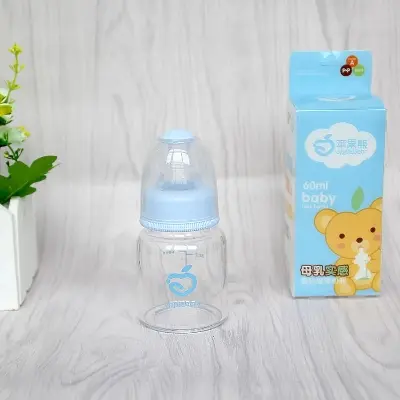 Picture of 60mL Baby Standard Caliber Hygienic Glass Feeder Bottle (apple.bear) - Pink/Blue - 1 Pcs Multicolor