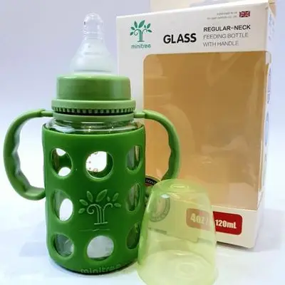 Picture of ( For 3-6 Months Baby ) 120 ml Minitree Feeding Glass Bottle Feeder For Baby Multicolor