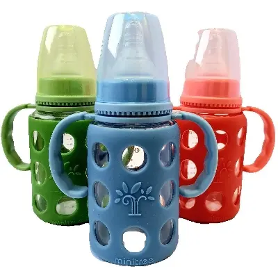 Picture of ( For 3-6 Months Baby ) 120 ml Minitree Feeding Glass Bottle Feeder For Baby Multicolor