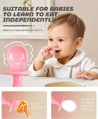 Picture of Baby anti-choking short handle fork spoon baby spoon children's food fork spoon children's learning spoon training spoon