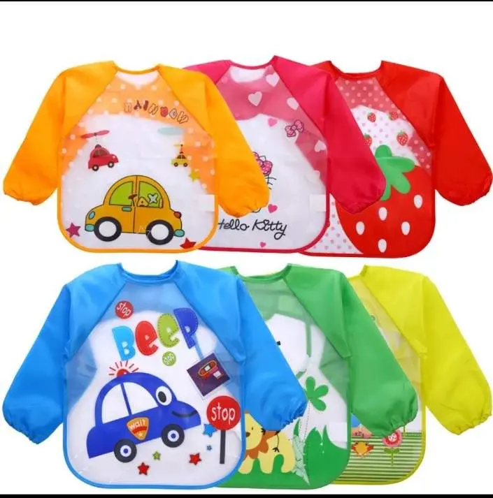 Picture of New eva baby waterproof overalls children's long-sleeved reverse-wearing eating clothes baby bibs bibs jama bib Multicolor