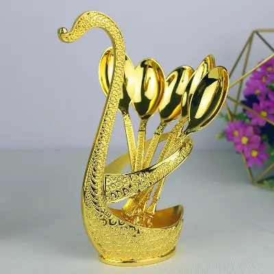 Picture of Spoon Set With Swan Stand - Gold - Chopsticks Gold